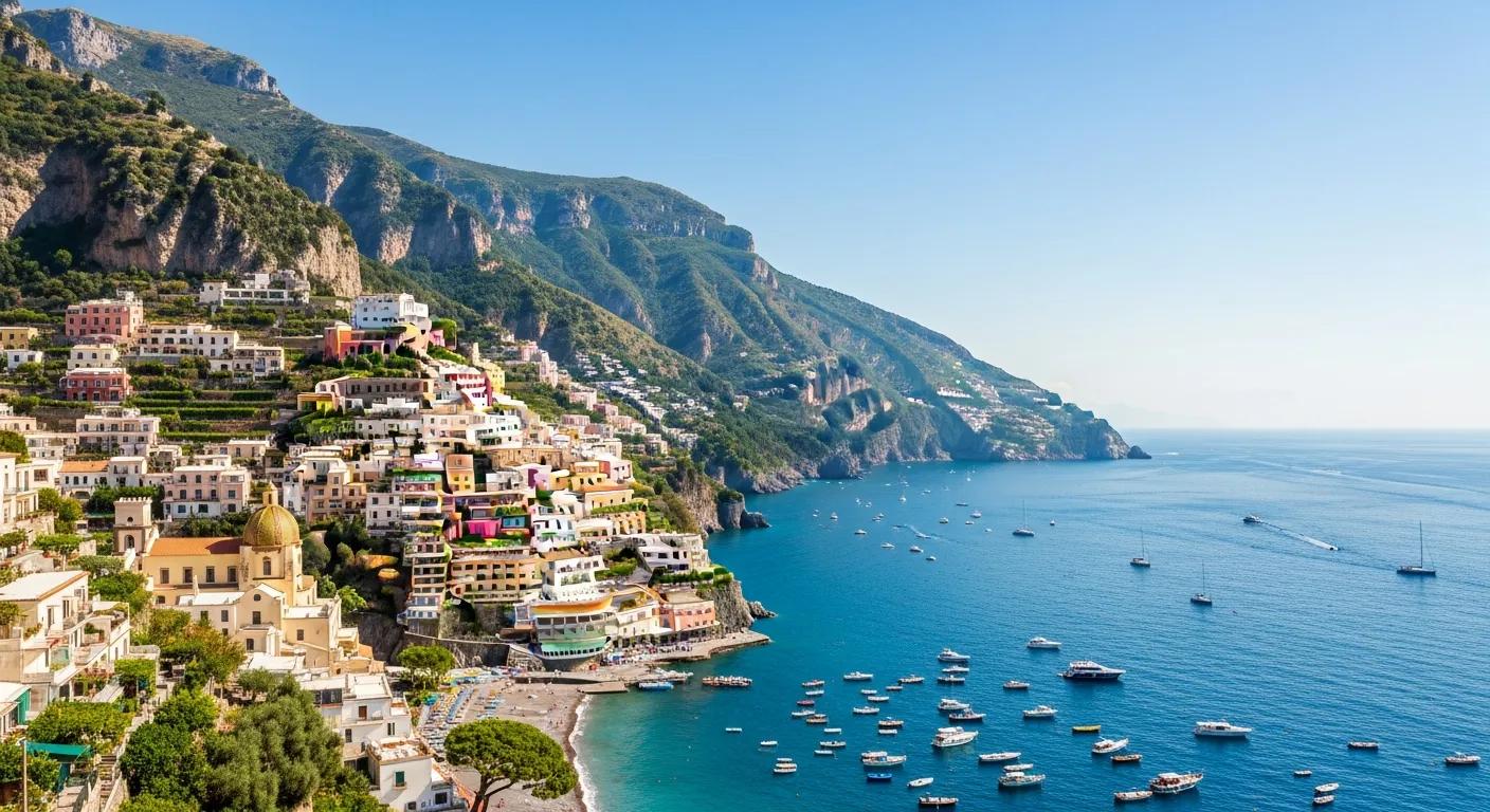 Breathtaking view of the Amalfi Coast with colorful villages and blue sea