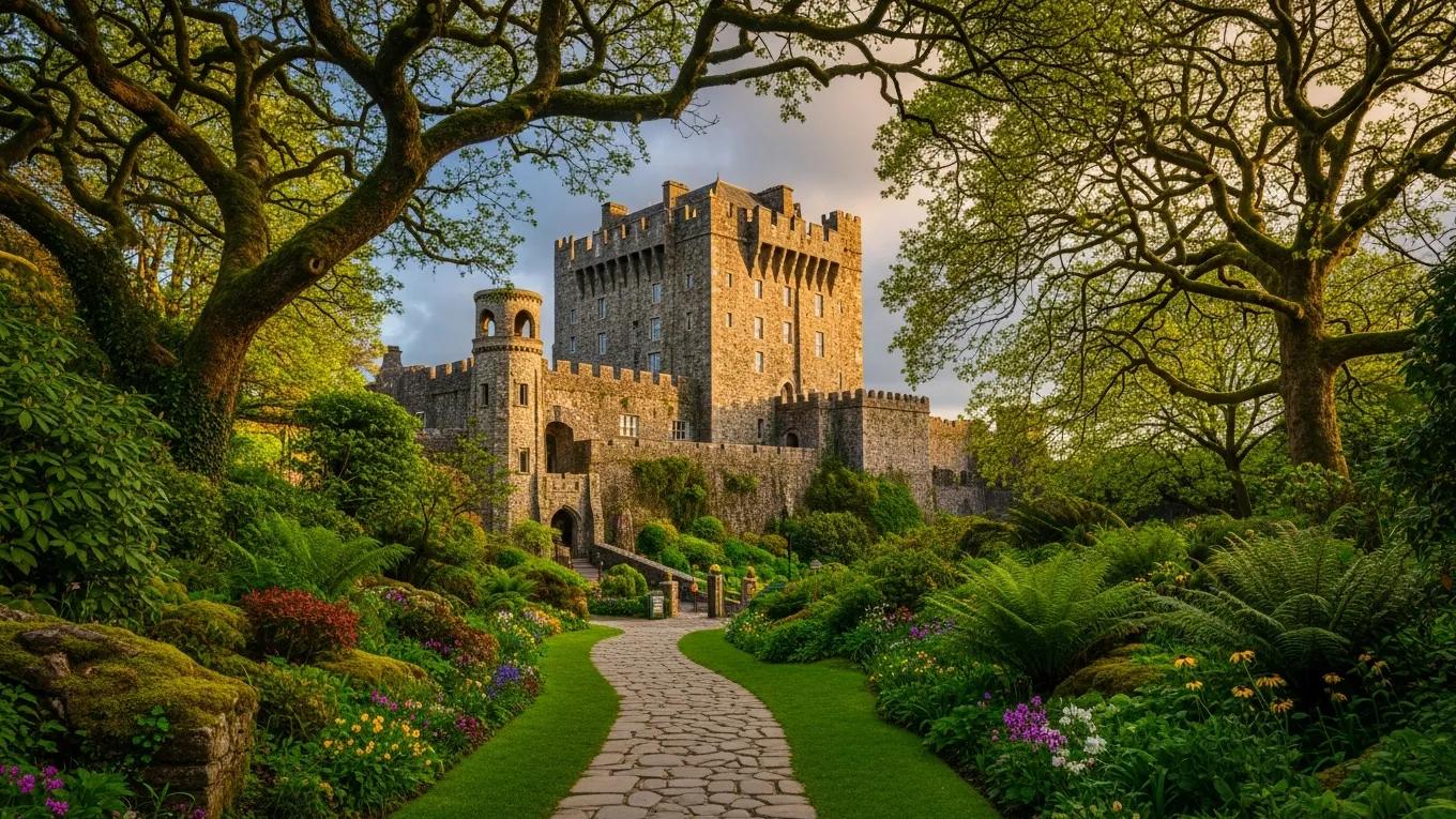 Blarney Castle in Ireland, showcasing its historical architecture and beautiful gardens