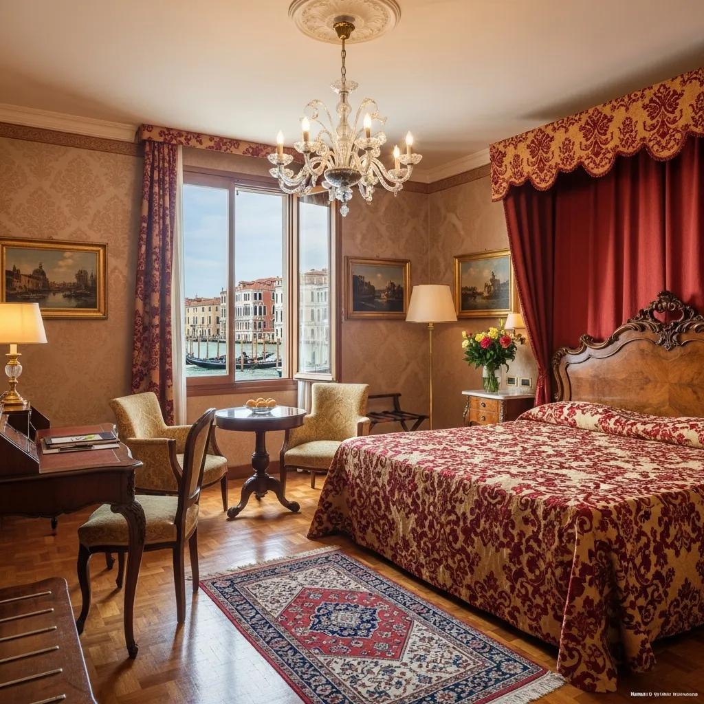 Charming hotel room in Venice with a view of the Grand Canal