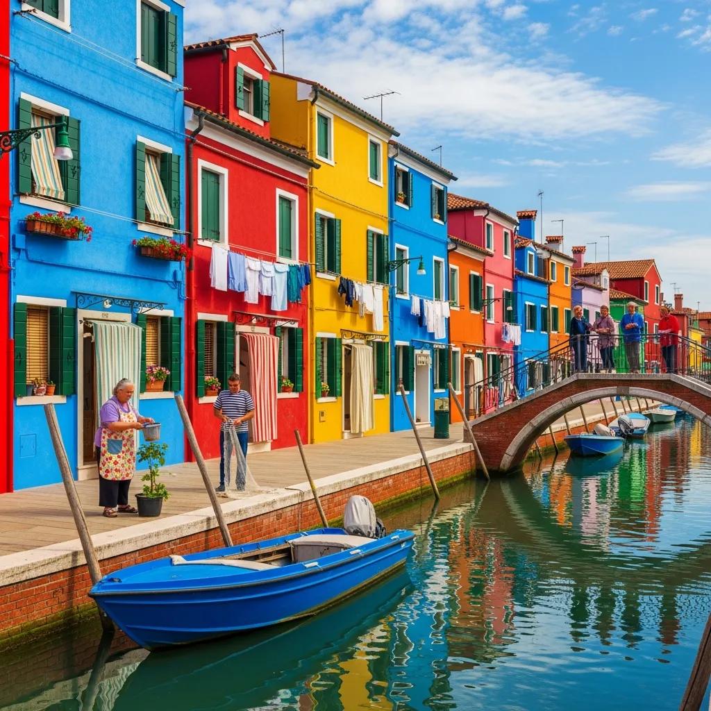 Colorful houses of Burano Island reflecting the vibrant culture and charm of Venice
