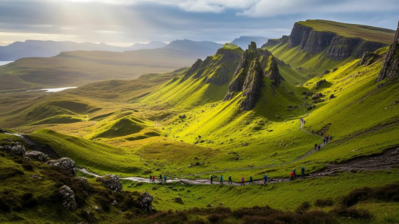 Dramatic cliffs and lush landscapes of the Isle of Skye, showcasing outdoor adventure opportunities