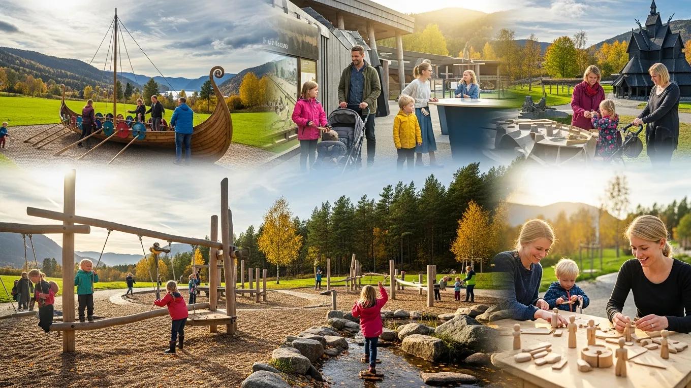 Families enjoying outdoor activities in a Norwegian park