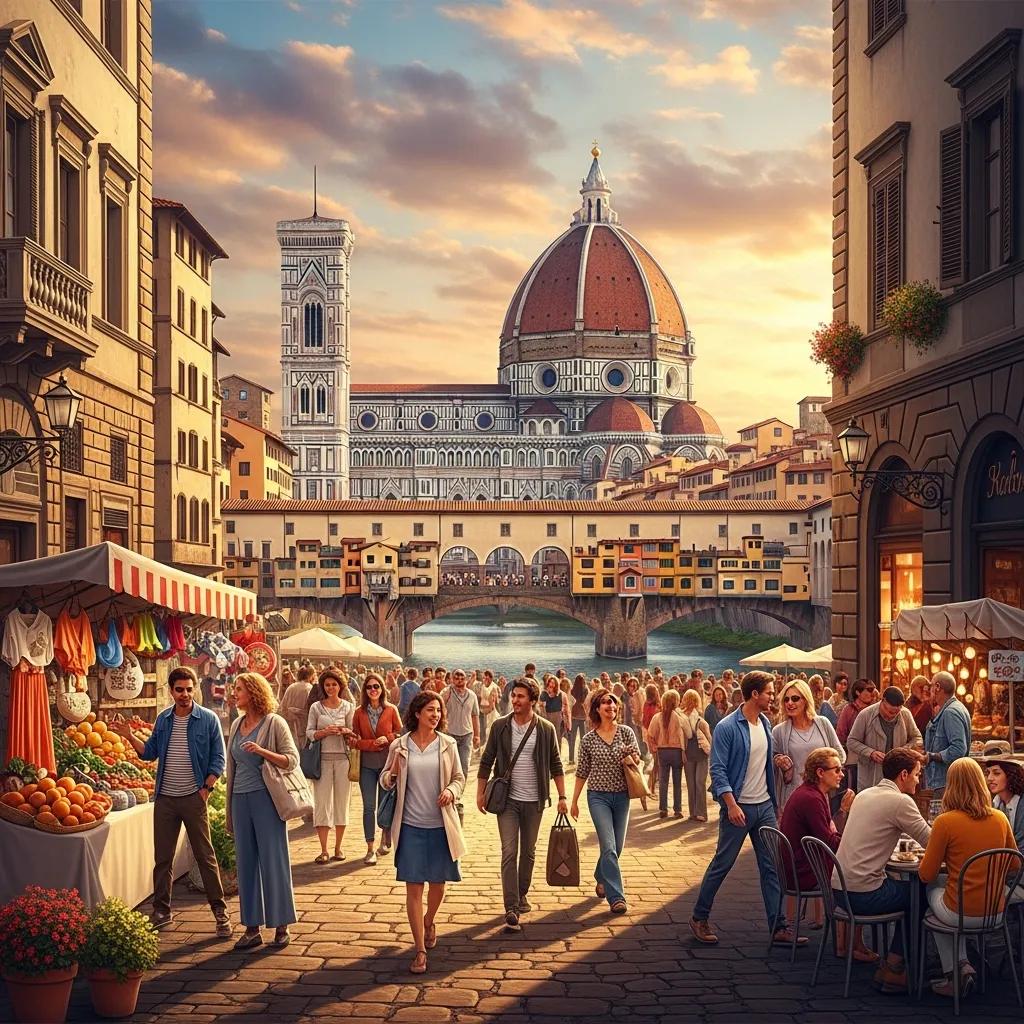 Florence cityscape featuring Renaissance architecture and lively street scene
