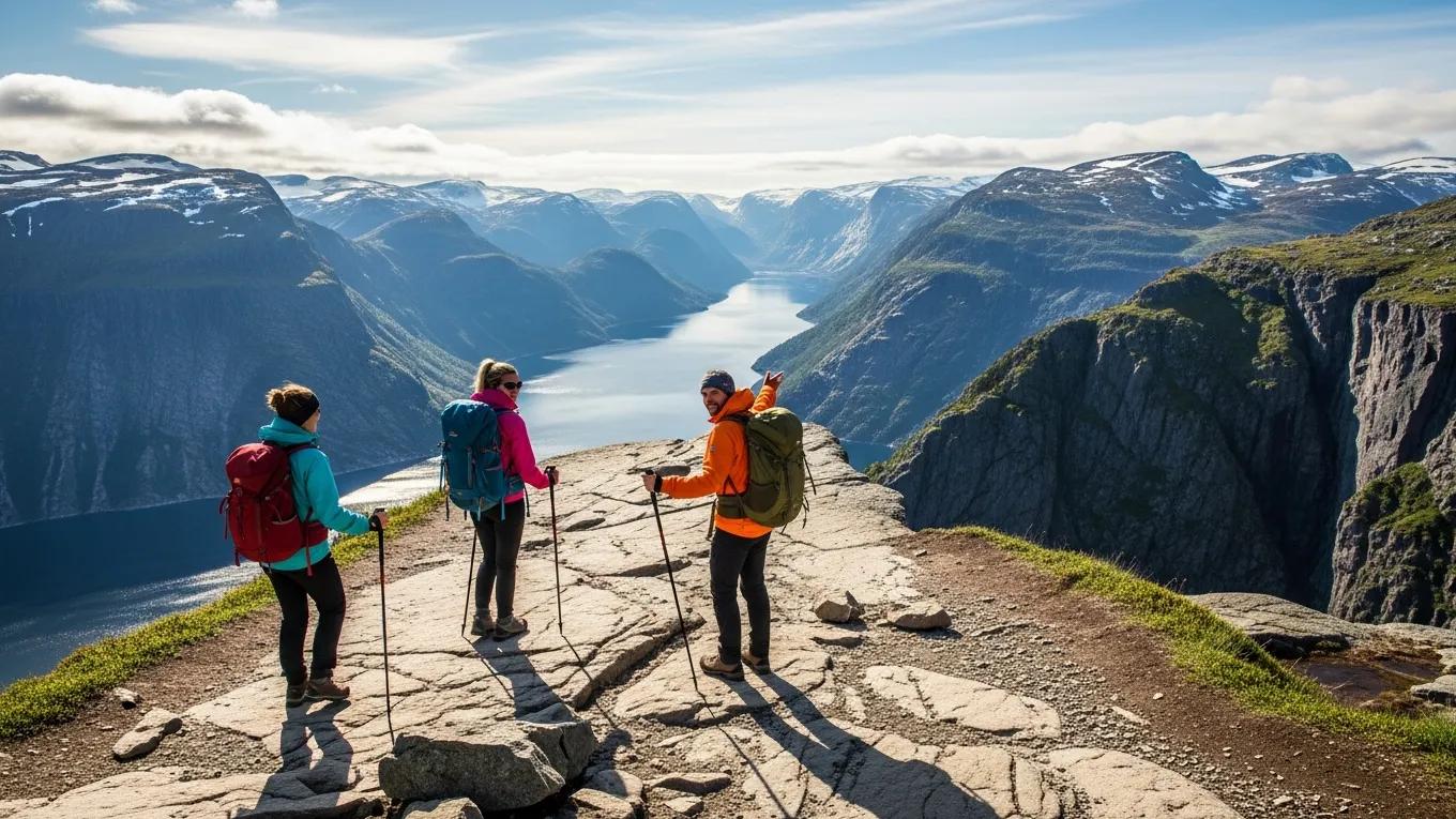 Hikers on a trail in Norway highlighting outdoor adventures and nature exploration