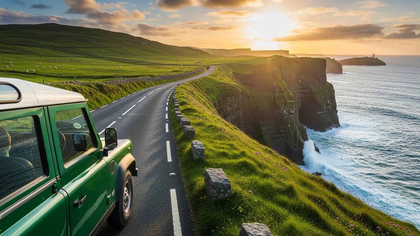 Scenic drive along the Wild Atlantic Way with cliffs and ocean views