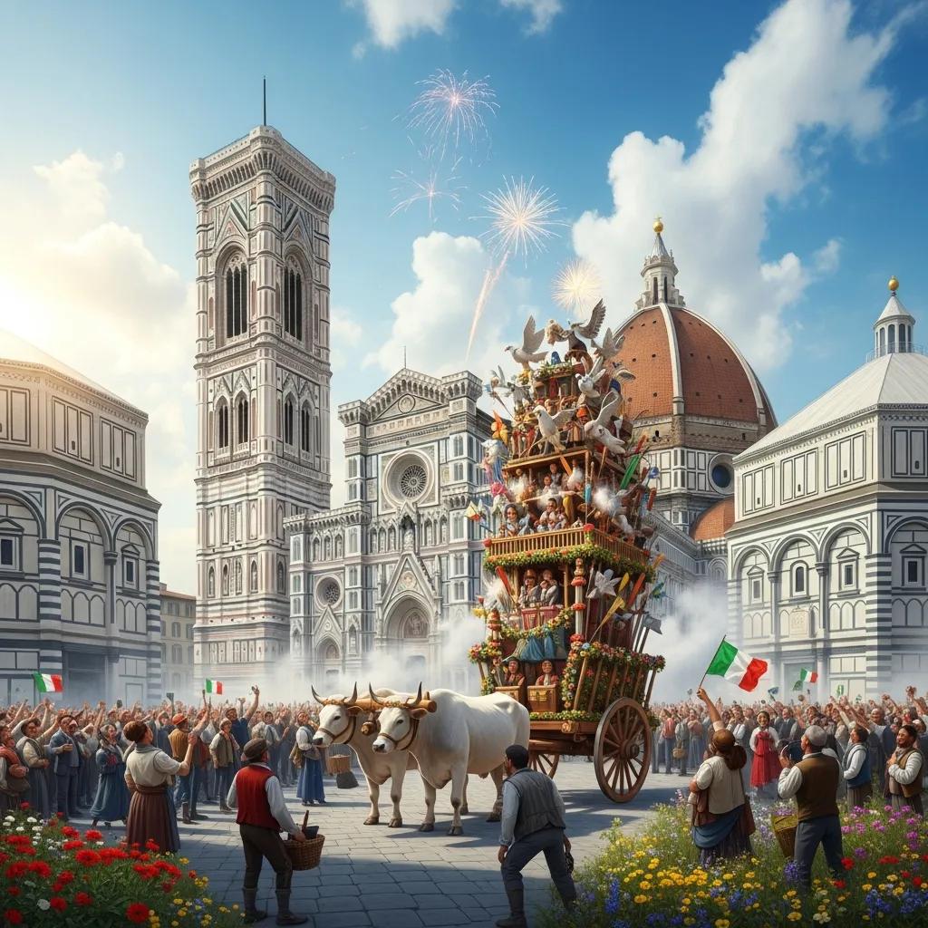 Scoppio del Carro event in Florence, showcasing spring festivities and vibrant crowds
