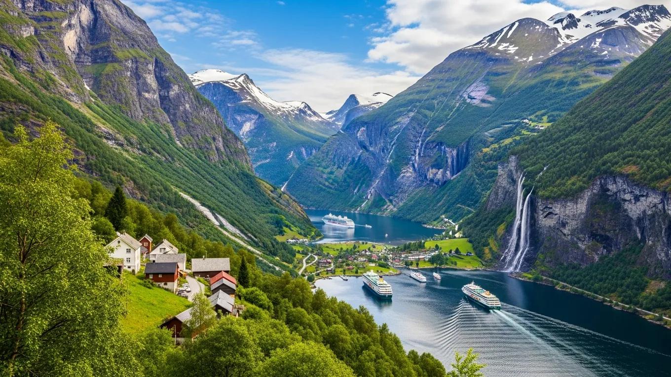 Stunning Norwegian fjords and mountains representing the essence of a Norway itinerary