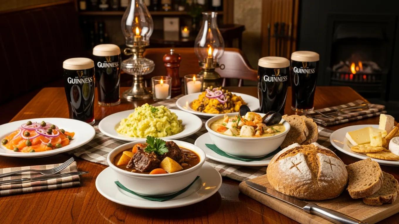 Traditional Irish dishes served in a cozy Dublin pub setting