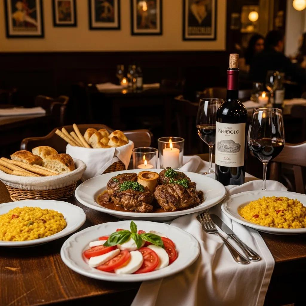 Traditional Italian dishes and wine in a cozy Milanese restaurant