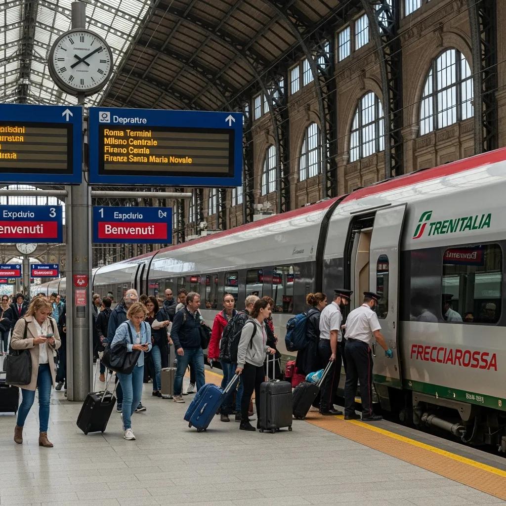Traveler in a crowded Italian market, emphasizing safety awareness and cultural respect
