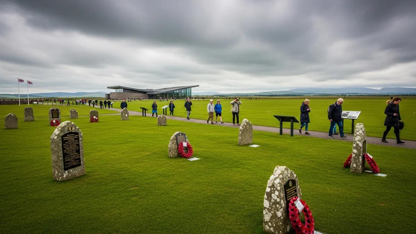 Visitors exploring Culloden Battlefield, showcasing the historical significance and educational experience
