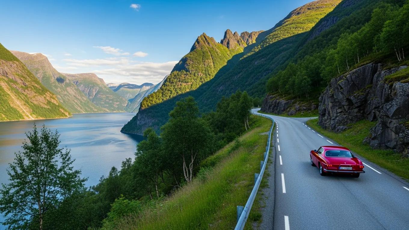 Winding road through Norwegian fjords illustrating scenic road trip routes